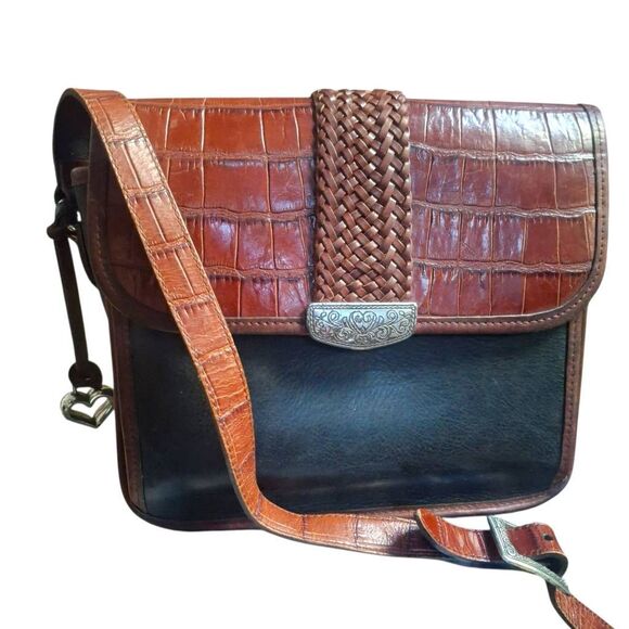 Brighton “Gillian” Organizer Crossbody Bag – Brown Croc Embossed Leather - Picture 1 of 11